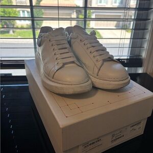Alexander McQueen Sneakers White Leather Glitter Tab SSENSE Exclusive Size 40